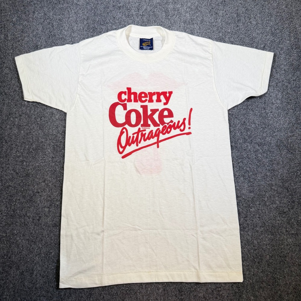 Vintage 80's Sneakers Cherry Coke Outrageous T-Shirt Mens Large White USA Made